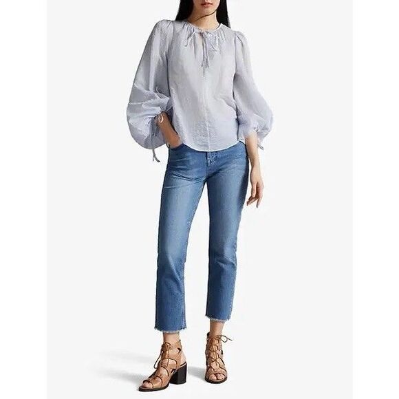 Ted Baker Silana Bishop Sleeve Romantic Peasant Blouse Size 1 Flowy Classic Top - Picture 3 of 10